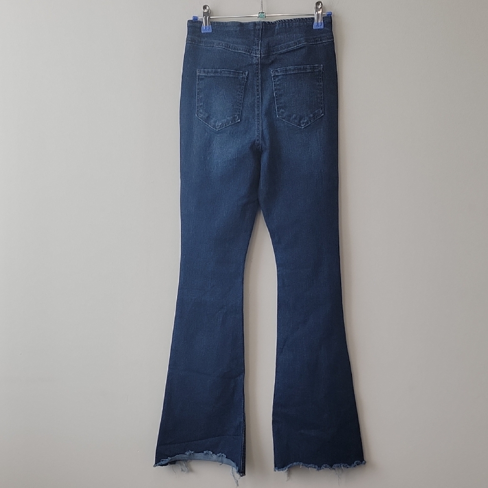 Tinseltown High Rise Flare Jeans Raw Hem Stretch Denim - Picture 8 of 14